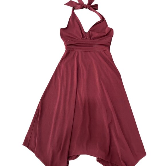 Donna Ricco Halter Dress Handkerchief Hem Burgundy Size 4 Elegant Evening Wear - Picture 1 of 10